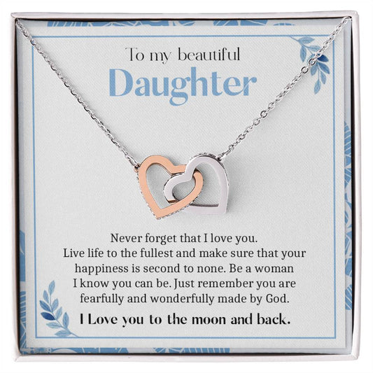 To My Beautiful Daughter | I Love You, To The Moon & Back - Interlocking Hearts necklace